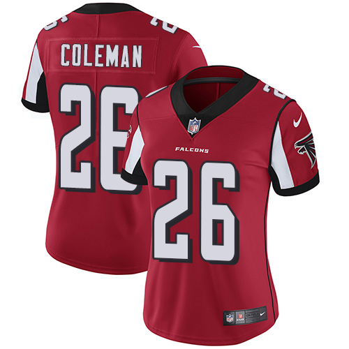Nike Falcons #26 Tevin Coleman Red Team Color Women's Stitched NFL Vapor Untouchable Limited Jersey